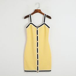 421 2024 Milan Runway Dress SPring Summer Short Sleeve Slash Neck Dresses Yellow White Pink Womens Dress Fashion High quality DL