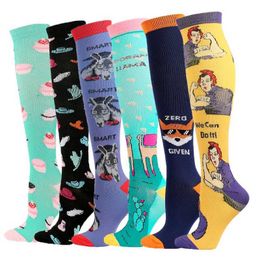 Socks Hosiery Funny Compression Socks Men Women Running Travel Stockings Cartoon Pattern Rainbow Horse Compression Socks Y240504