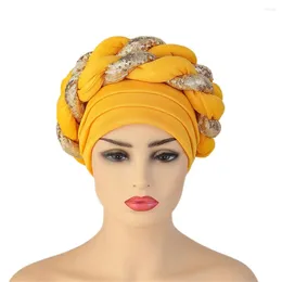 Ethnic Clothing Made Headties African Auto Geles Aso Oke Headtie Sequins Braids Hijab Wedding Hat Turban Cap Muslim Headscarf