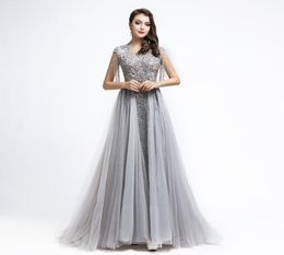 Grey Prom Dress Sleeveless Beaded A Line Formal Evening Gowns 2020 Stunning Tulle Celebrity Party Dresses 54865956197