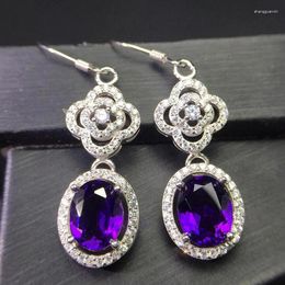 Dangle Earrings Ruifan Pure 925 Sterling Silver Purple Crystal Zircon Luxury Hook Drop For Women Female Fine Jewelry Accessories YEA089