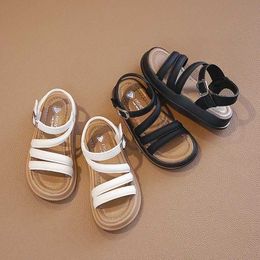 Sandals 2024 New Simple Girls Children Fashion Non-slip Hook Loop Kids Shoes Breatheable Open-toe Solid Colour Cool Versatile H240504