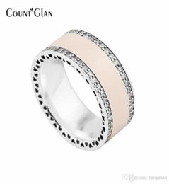 Compatible with Rings New SterlingSilverJewelry Hearts Rings for Women 925 Silver Soft Pink Enamel Clear CZ Ring70512951573975