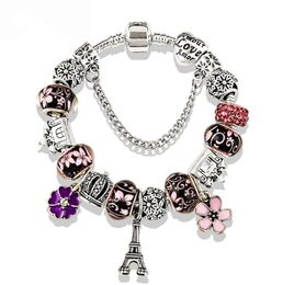 European charm bead Eiffel Tower Bracelet pendant silver plated bracelet Suitable for P style bracelet jewelry5923131