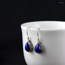 Dangle Earrings FNJ Natural Lapis Lazuli 925 Silver Pure Original S925 Sterling Drop Earring For Women Jewellery Blue Stone
