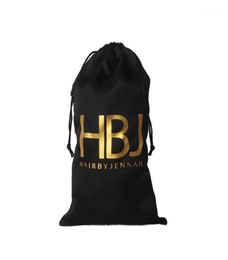 Custom One Colour Virgin Human Hair Extensions Bundle Packaging Satin Silk Bags Black Customised Packing Bags9117958