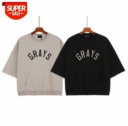 Season 7 Main Line Greys Letter Short Sleeve T-shirt Trendy Sweater Half #Id4c8899420