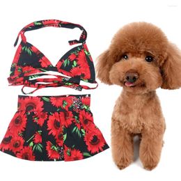 Dog Apparel 1 Set Pet Swimsuit Soft Comfortable Lace-up Design Eye-catching Floral Print Cat Summer Beach Skirt Party Supplies