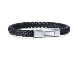 Charm Bracelets Mens Leather Black Braided Cord Rope Stainless Steel Clasp Bracelet For Men 5mm Fashion Jewellery HLB7388985345