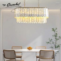 Chandeliers Rectangular Milk White Shell Chandelier Modern Nordic American Pendant For Living Room Dining Lobby Kitchen