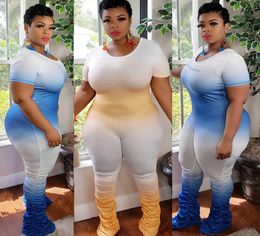 Women Gradient Colour Jumpsuits Designer Clothing Sexy Zipper Short Sleeve Pleated Pants Ladies Fashion Plus Size Rompers Nightclu9648845