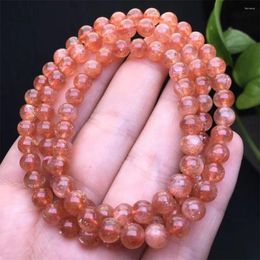 Link Bracelets 6MM Natural Golden Sunstone Triple Circle Bracelet Crystal Reiki Healing Stone Fashion Jewelry Gifting Gift For Women 1pcs