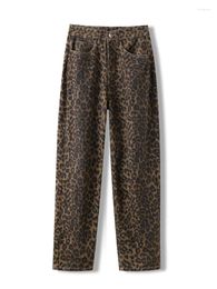 Women's Jeans Elegant Casual Leopard Print Women High Waisted Vintage Wide Leg Denim Trousers Baggy Streetwear Fashion