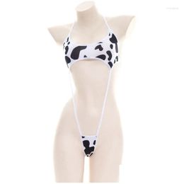 Women'S Swimwear Womens Women Cute Milk Cow Print Bikini Bodysuit Y Halter Backless Cutout Micro Jumpsuit Strappy Erotic Cosplay Ling Dht1X