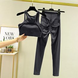 Womens Tracksuit Leggings Yoga Set Pocket High Waist Pants Sportswear Bra Fitness Workout Cycling Sport Suit Gym Outfit Clothes 240428