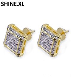 10x10mm Men Square Earring Hip Hop Iced Out Full Zircon Screwback Fashion Jewelry16022496123842
