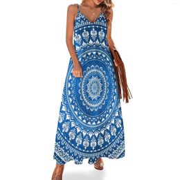 Casual Dresses Mandala Blue Sleeveless Dress Women's Summer Skirt For Women 2024 Woman Clothing Prom