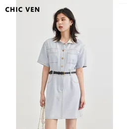 Party Dresses CHIC VEN Women's A Line Slim Korean Vintage Polo Collar Ladies Dress Open Wire Fashion Female Clothes Summer 2024 Girl