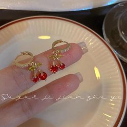 Stud Earrings Sweet Cutr Cherry Metal Ear Buckle For Women Girls Shining Rhinestone Geometric Delicate