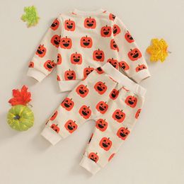 Clothing Sets Baby Girl Boy Halloween Outfit Pumpkin Print Long Sleeve Sweatshirts Pants 2Pcs Fall Clothes Set