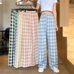 Women's Pants Checkered Wide Leg For Live Streaming Loose Drape Slimming Effect Summer Thin Straight Casual High W