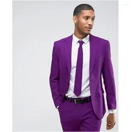Men's Suits Purple Men Suit 2 Piece Sets Single Breasted Solid Color Slim Fitting Male Tuxedo Dress Wedding Groom Tailor Costume Homme