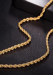 Chains 3mm Thin Rope Chain Necklace For Women Men 18k Yellow Gold Filled Classic ed Knot Jewelry Gift 45cm Long2098923