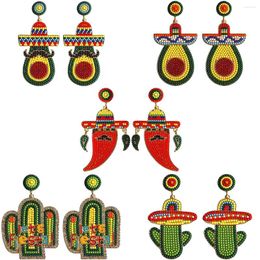 Dangle Earrings Lady Mexican Festival Handmade Rice Beads Decor Funny Cactus / Chili Avocado Female Gift