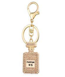 Selling Fashion Parfum Bottle Pendant Dangle Charms Keychain Luxury Silver Gold Diamond Paved Car Keychain Jewellery Gift3261411