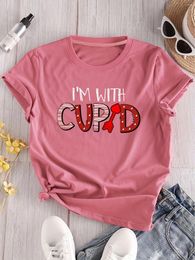 Women's T Shirts Letter Print Casual T-Shirt Round Neck Short Sleeves Stretchy Versatile Sports Tee Valentine's Day Tops