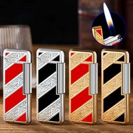 Gold Sier High-Grade Iatable Lighter Metal Without Gas Lighter Side Slide Open Flame Cigarette Lighter