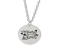 12pcslot MAMA BEAR Engraved Disc Pendant Charms Necklace arrow love necklace Mother Day Gift Jewelry1063758