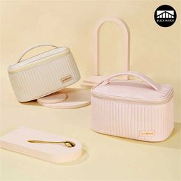 Cosmetic Organiser Cream Cake Series PU Solid Colour Girl Open Cover Makeup Cases Portable Large Capacity Women Cosmetic Storage Bag for Home Travel Y240503