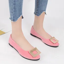 Casual Shoes Suede Women Elegant Square Buckle Flat Slip On Pointed Toe Shallow Mouth Heel Sandals