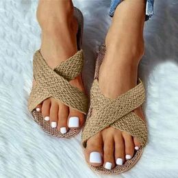 Slippers Women's Summer Linen Flip Flops Home El Indoor Male Black Cross Flax Men Slides Flat Sandals House Shoe