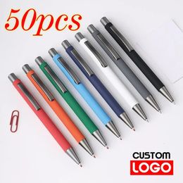 50pcs Metal Ballpoint Pen Advertising Rubber Texture Custom Text Engraving Laser Customizable Name 240429