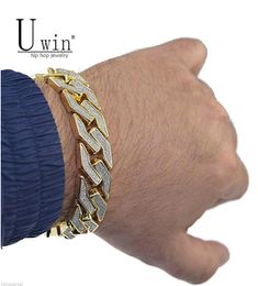 UWIN Sand Blast Bracelet Cuban Chain Link Alloy Iced Out Hip Hop Gold Silver Tone Heavy 18 MM Mens Bracelet 86quot S9154461762