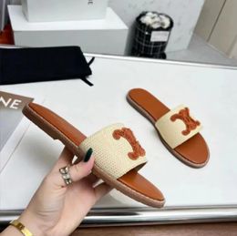 New Style Straw Weave Slippers Sandals Designer Slide Casual Shoes Mules Loafer Black White INE Sexy Shoes Men Women Brown Mule Sliders Flat Sandals Gift