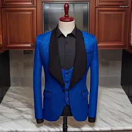 Men's Suits 3 Pcs Floral Men For Wedding Black Shawl Lapel Slim Fit Groom Tuxedo 2024 Male Fashion Costume (Jacket Vest Pants)
