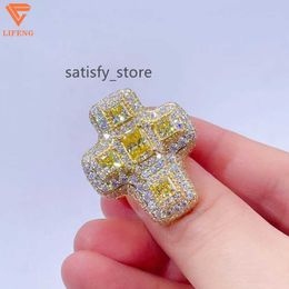 wholesale fashion Jewellery 925 silver vvs yellow moissanite radiant cut luxury cross ring iced out engagement ring