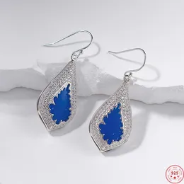 Dangle Earrings S925 Sterling Silver Charms Drop For Women Fashion Micro Zircon Waterdrop Blue Agate Ear Jewelry