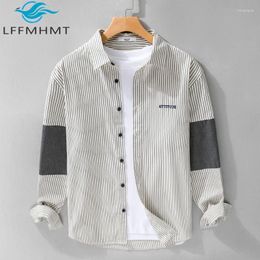 Men's Casual Shirts 9554 Spring Fall Fashion Vintage Patchwork Long Sleeve Shirt For Men Letter Embroidery Striped Pattern Loose Teens