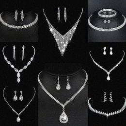 Valuable Lab Diamond Jewellery set Sterling Silver Wedding Necklace Earrings For Women Bridal Engagement Jewellery Gift S0GS#