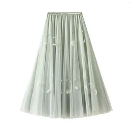 Skirts Super Fairy Skirt A Line Mid Length Swing Plus Size For Women 2024 High Waist Feather Puff Faldas