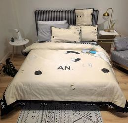 Duvet Cover New Foreign Trade Fashion Brand Ice Silk Four-Piece Set Foreign Trade Washed Silk Big Brand Bedding Cross-Border Wholesale