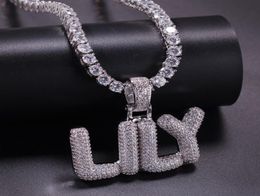 AZ Custom Name Small Letters Necklace Pendant Zircon HipHop Jewellery With 24inch Rope Chain For Gift8054389