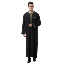 Ethnic Clothing Saudi Arabian Muslim Fashion Middle Eastern Men's Printed Zipper Round Neck Robe