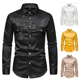 Men's Casual Shirts Foreign Trade Shirt Sports Double Pocket Long Sleeve Bright Stripe Solid Colour