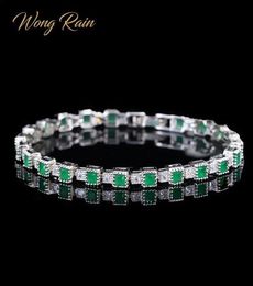 Wong Rain Vintage 100 925 Sterling Silver Emerald Gemstone Bangle Charm Wedding Cocktail Bracelet Fine Jewelry Gifts Whole CX1582858