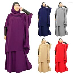 Ethnic Clothing Eid Ramadan Hooded Khimar Skirt 2PCS Set Women Muslim Prayer Garment Islam Traditional Arabic Robe Abayas Kaftan Abaya